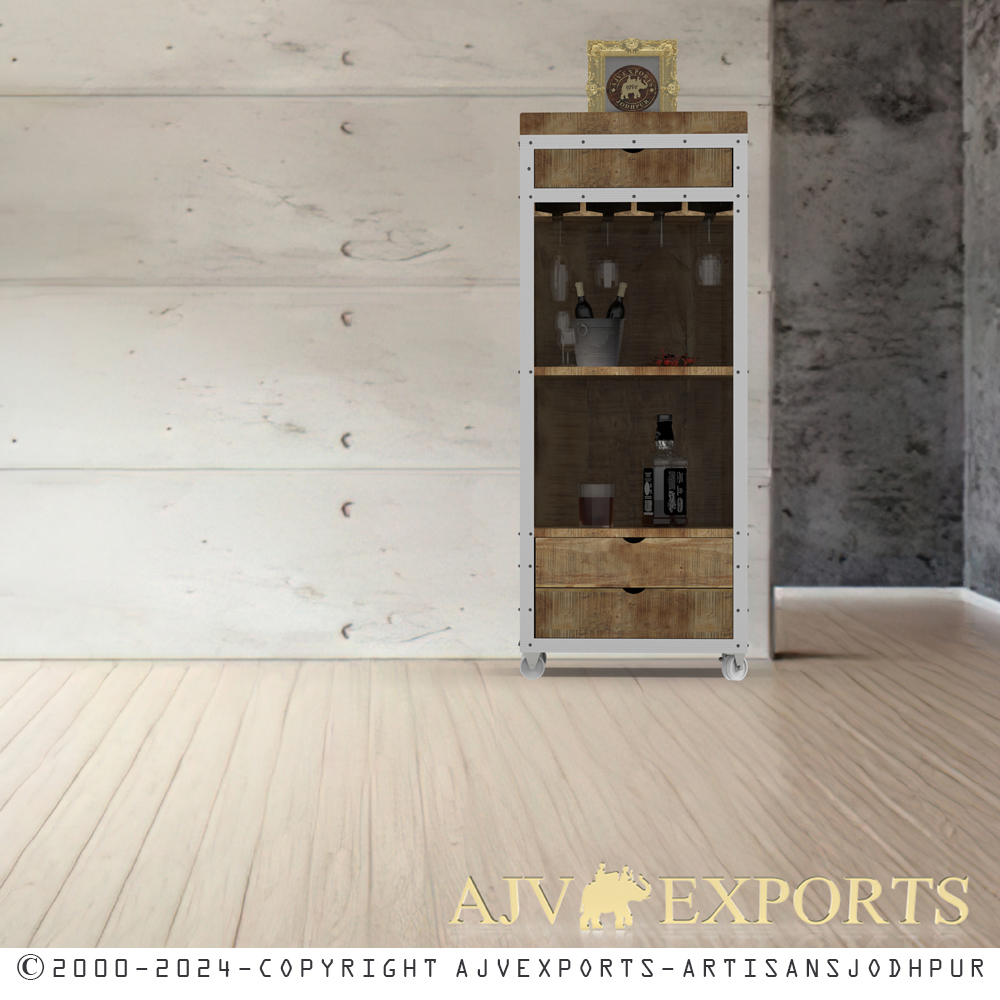 Industrial metal and wood Bar cabinet