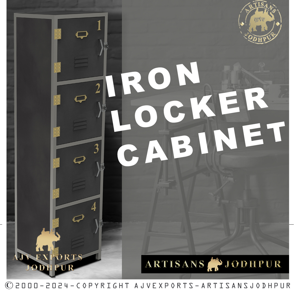INDUSTRIAL 4 DOOR IRON LOCKER TALL CABINET