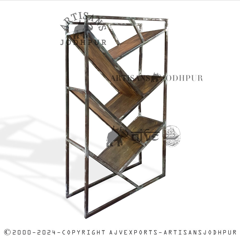 Geometric Metal and Wood Bookshelf