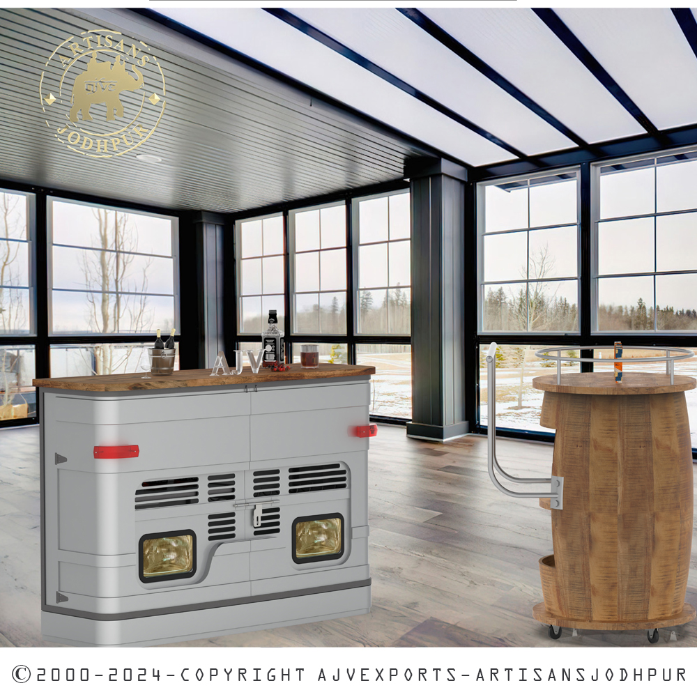 rustic barrel bar cart