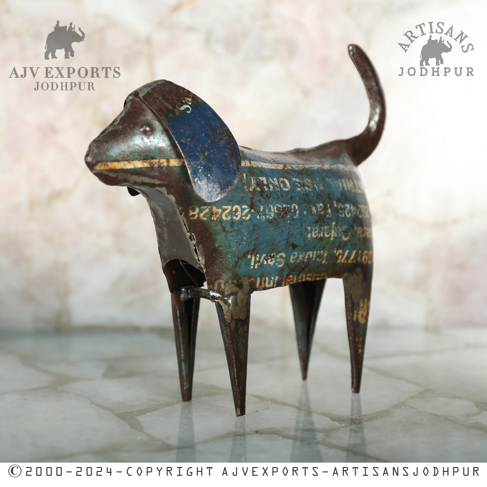 Recycled metal dog figurine