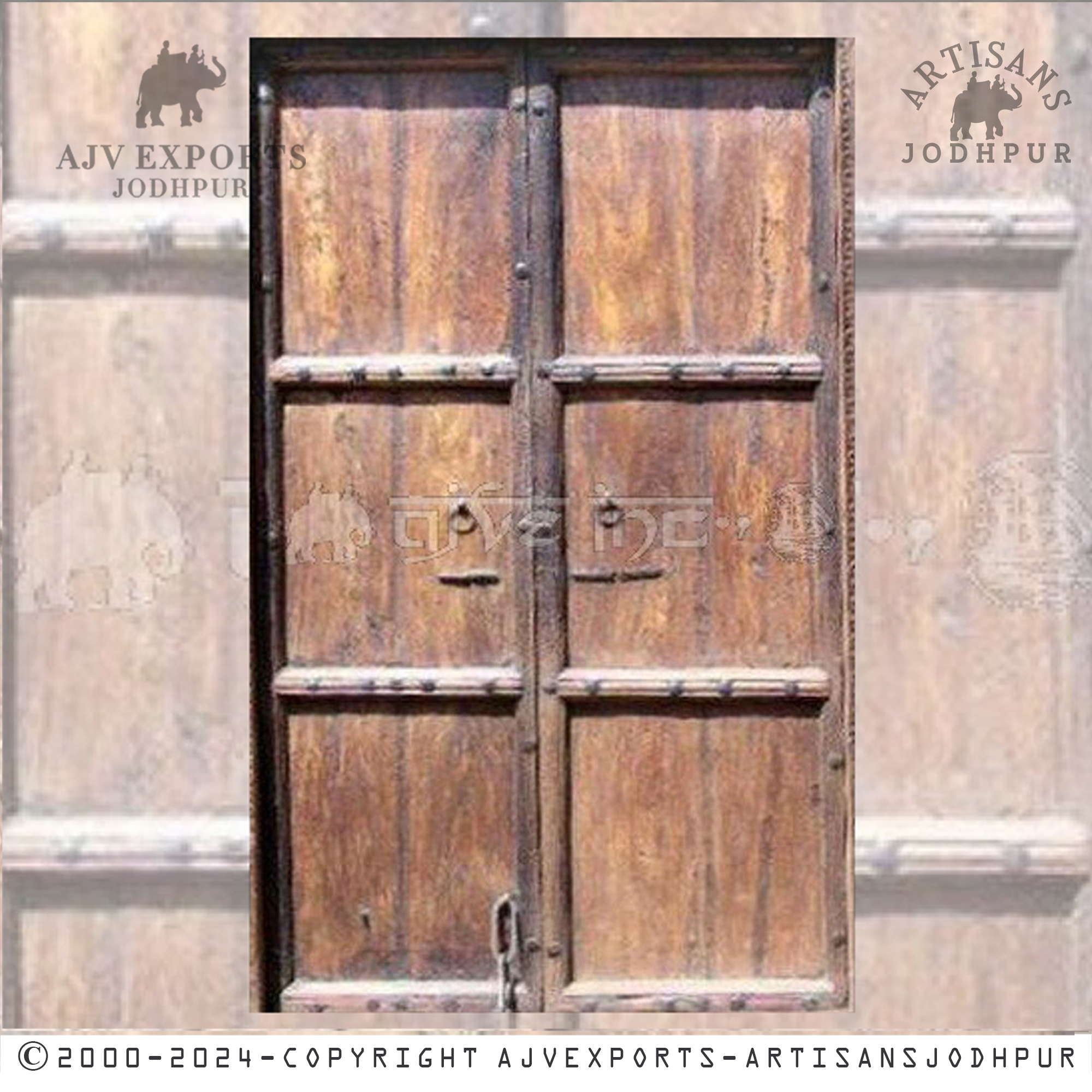 Sturdy wooden door with metal accents