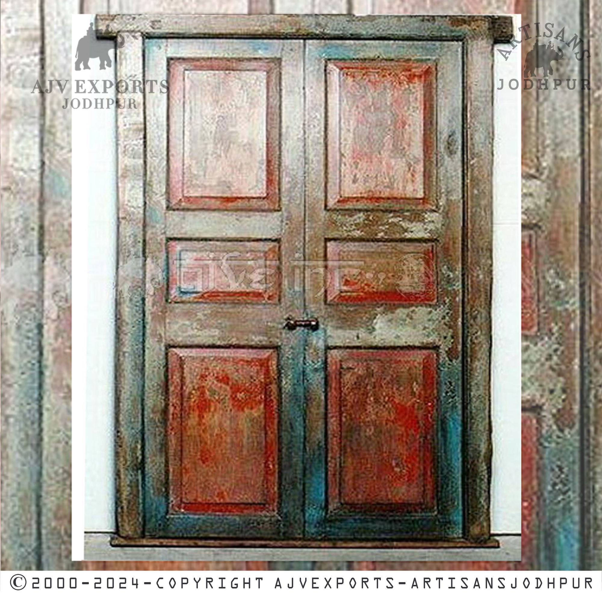 Vintage wooden door with grid pattern