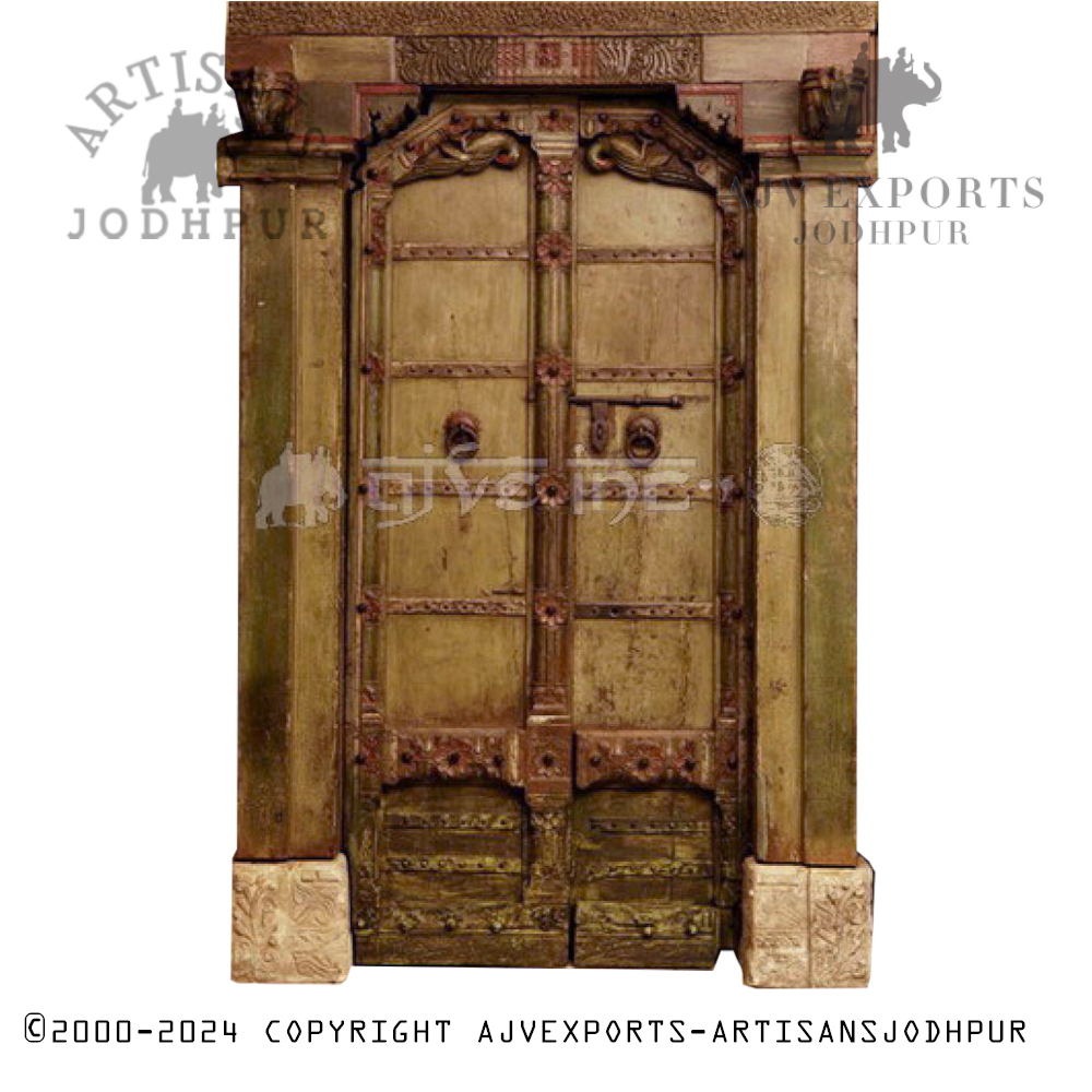 Rustic Wooden Door with Metal Knobs  