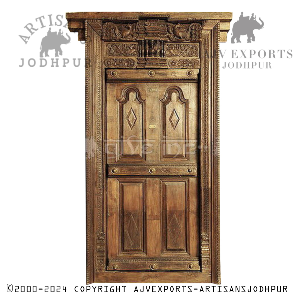 Antique Wooden Door with Carved Panels  